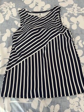 Lands' End Navy and White Diagonal Stripe Sleeveless Top